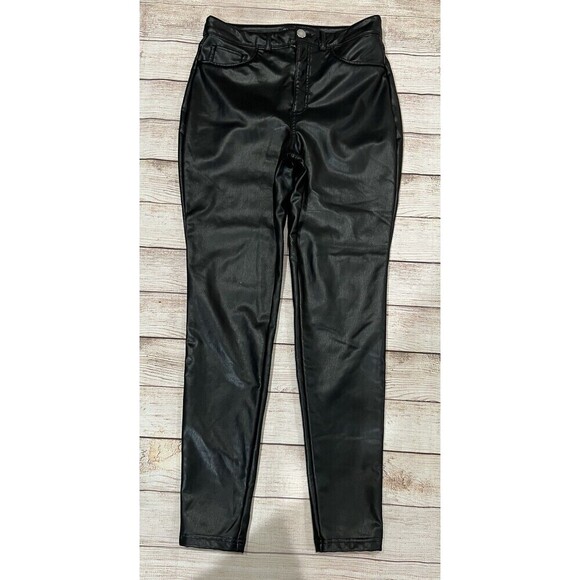 INC International Concepts Women's Black Faux Leather Pants Button Zipper Size 8 - Picture 1 of 7